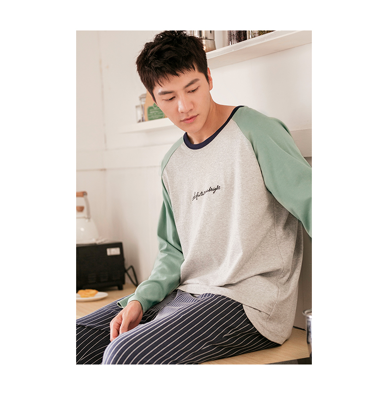 Jing Yun mới mùa thu vài bộ đồ ngủ cotton dài tay lỏng lẻo phụ nữ váy ngủ sọc đơn giản dịch vụ nhà nam bộ mặc nhà thu đông