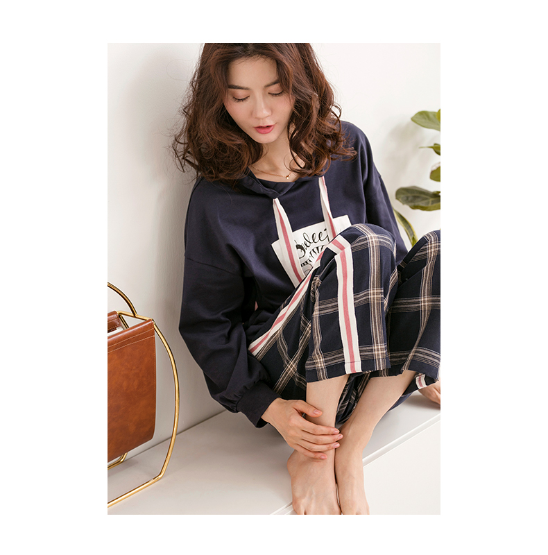 Jing Yun mới đồ ngủ nữ mùa thu cotton dài tay phiên bản Hàn Quốc của dịch vụ gia đình lưới phù hợp có thể mặc bên ngoài dịch vụ những bộ jumpsuit đẹp nhất
