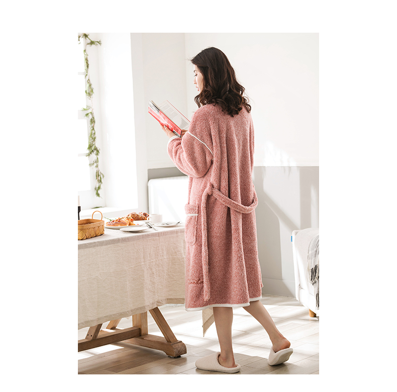Jing Yun mùa đông đồ ngủ nữ đơn giản ấm áp san hô nhung dài áo ngủ nữ dày phiên bản Hàn Quốc của áo choàng flannel quần áo ngủ nữ