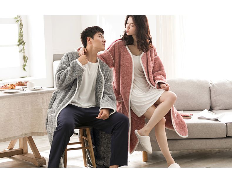 Jing Yun mùa thu và mùa đông san hô lông cừu vài bộ đồ ngủ dài tay dày nữ dịch vụ nhà dài đoạn flannel áo ngủ nam áo tắm nam nữ