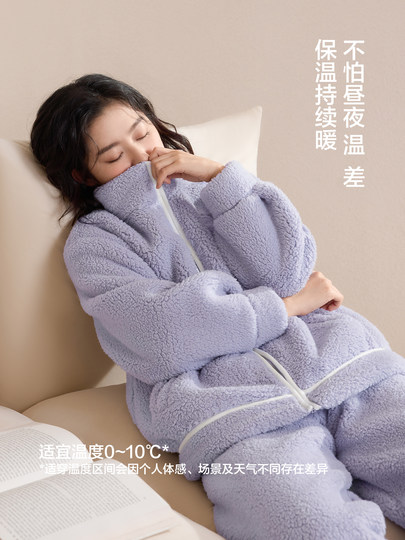 Jingyun [Super Soft] Lamb Wool Couple Pajamas Women's New Autumn and Winter Casual Homewear Set Can Be Worn Outside