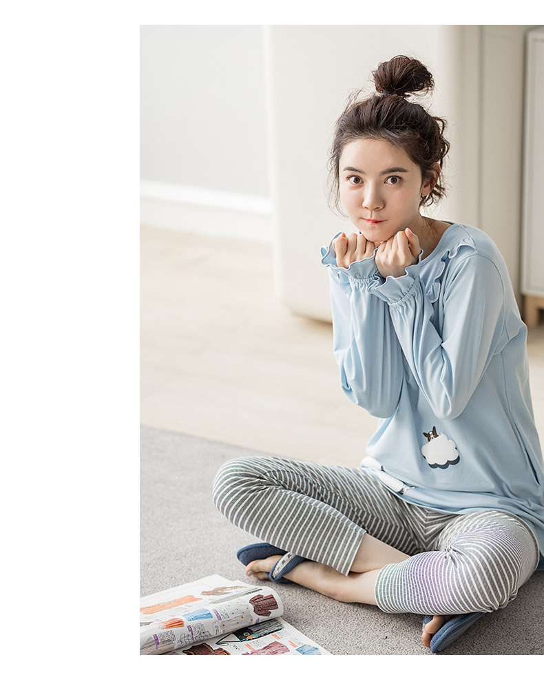 Bộ đồ ngủ mới cho nữ Jing Yun 2018 cotton dài tay mùa xuân và mùa thu ngọt ngào và đáng yêu có thể mặc bên ngoài dịch vụ cotton tại nhà đồ ngủ sexy