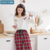 Jing Yun mới đồ ngủ nữ mùa thu cotton dài tay nhà dịch vụ phù hợp ngọt ngào lỏng lưới rộng chân phụ nữ nhà quần áo - Bên ngoài ăn mặc đồ bộ kiểu mới Bên ngoài ăn mặc