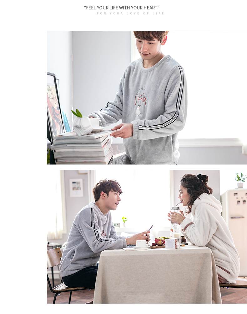 Jing Yun mùa đông san hô lông cừu vài bộ đồ ngủ trùm đầu phụ nữ ấm flannel dịch vụ nhà dài tay áo dày phù hợp với nam bộ mặc nhà