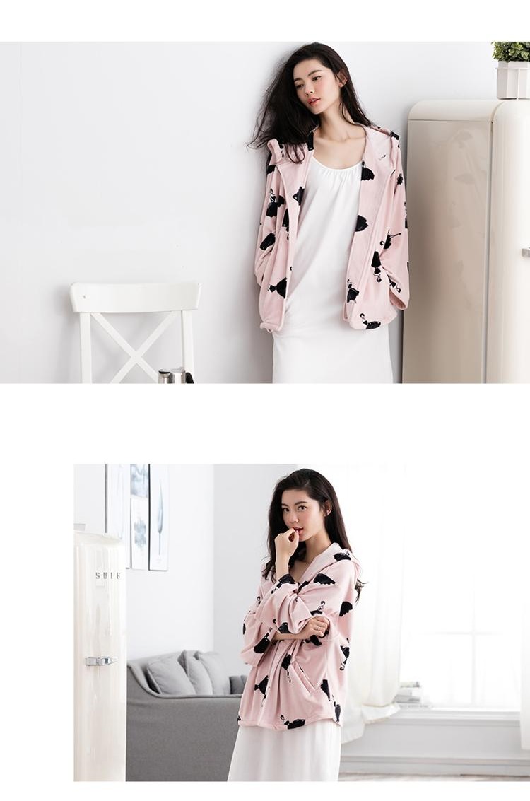 Jing Yun đồ ngủ của phụ nữ mùa đông tay áo dài dễ thương đảo nhung dịch vụ nhà ngọn có thể được mặc bên ngoài áo ngủ đồ ngủ shop quần áo nữ