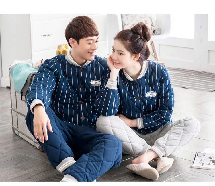 Jing Yun đôi đồ ngủ mùa đông dày bông và bông đơn giản phiên bản Hàn Quốc của nam và nữ phù hợp với dịch vụ nhà couple pijama đẹp