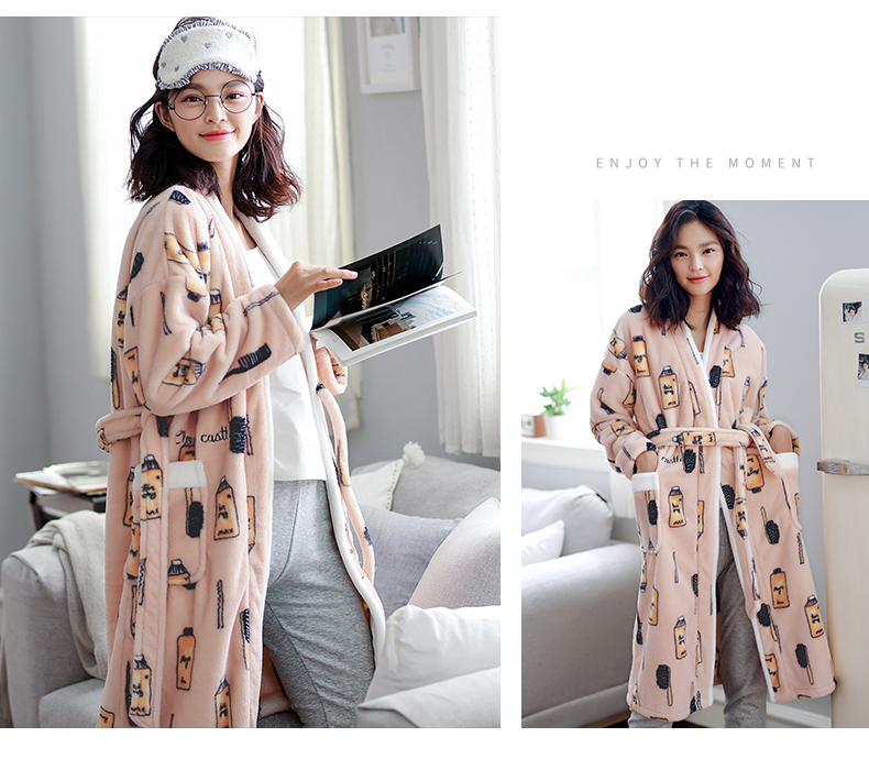 Jing Yun mùa đông dày san hô lông cừu phụ nữ đồ ngủ ngọt ngào dễ thương người phụ nữ áo ngủ dài tay ấm áp dịch vụ nhà áo choàng tắm Couple áo ngủ mùa hè 