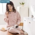 Jing Yun 2018 xuân mới đồ ngủ nữ mùa thu cotton dài tay nữ dịch vụ tại nhà cô gái dễ thương có thể mặc một bộ đồ - Bên ngoài ăn mặc Bên ngoài ăn mặc