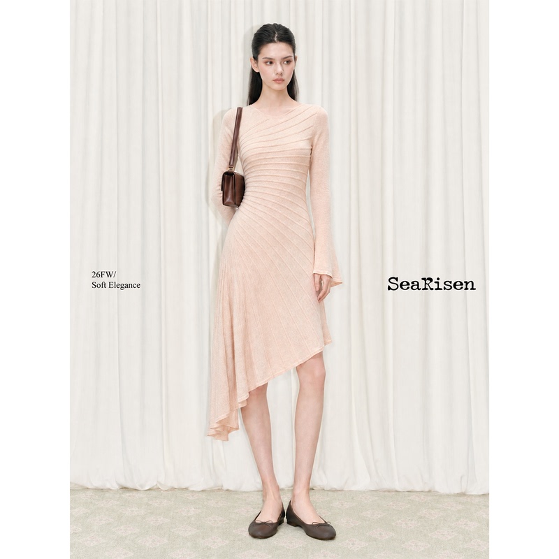 Searisen Light Breeze·Skin-Friendly Silk Wool High-End Textured Heavy Craft Long-Sleeve Dress for Women Spring and Autumn