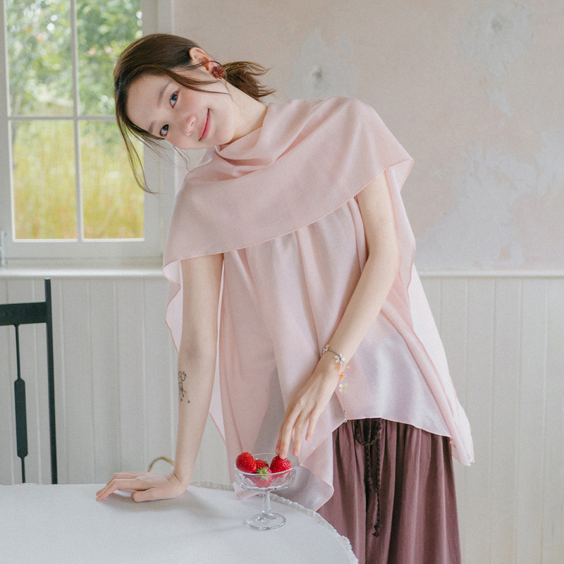 Blushwhite Light Cherry Blossom Pink Flowing Sleeveless Shawl Top Blushwhite Light Cherry Blossom Pink Flowing Sleeveless Shawl Top