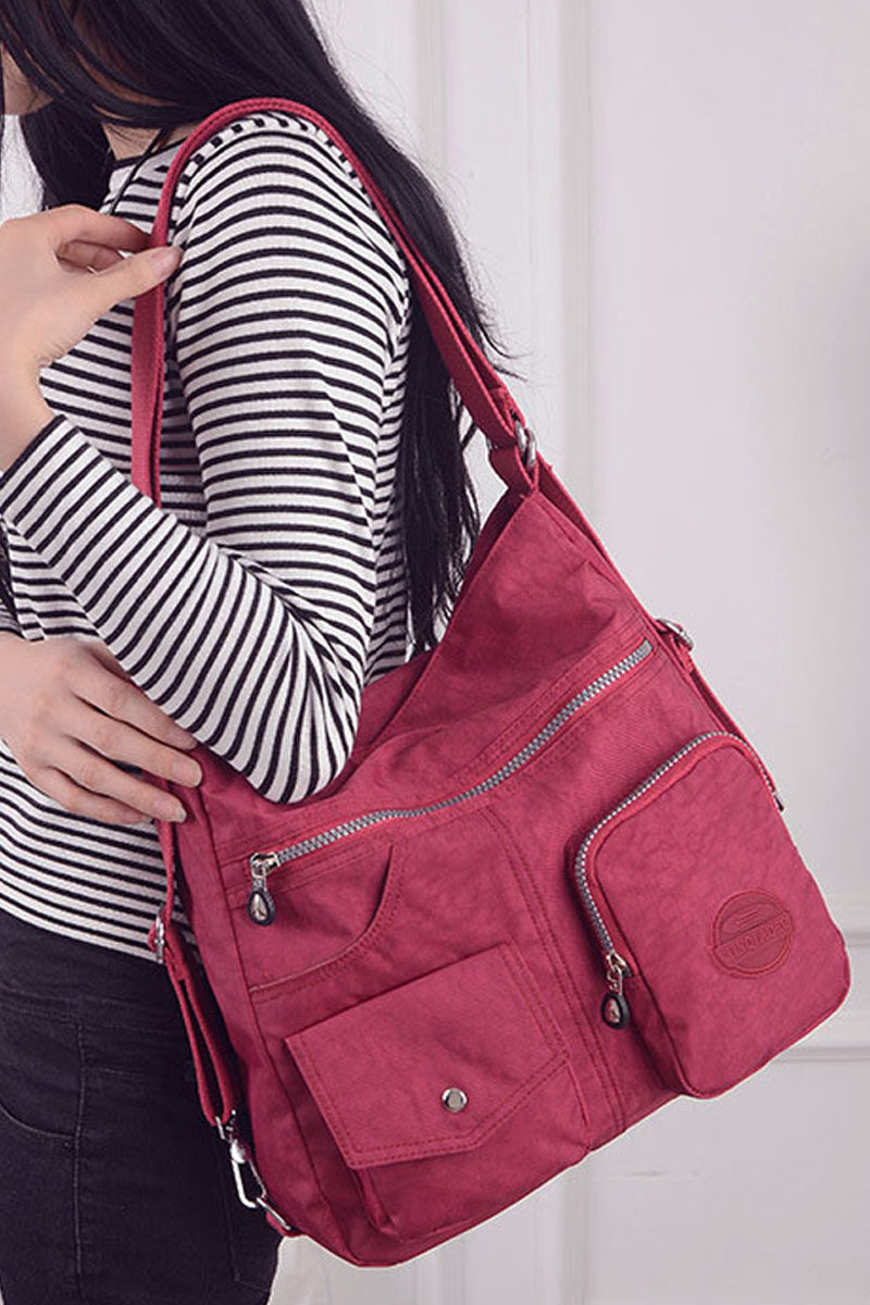 Dual-purpose female bag waterproof nylon fabric square one-shoulder portable double shoulder college bag A4 magazine office bag