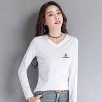 v collar t-shirt woman loose spring autumn dress 2022 new long sleeve pure cotton t lady blouse with a hitch bottom shirt thin