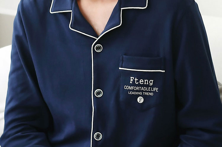 Bộ đồ ngủ mùa thu Fen Tengchun nam dài tay 100% cotton nam trung niên XL cotton mùa thu phù hợp với dịch vụ gia đình quần ngủ nam dài