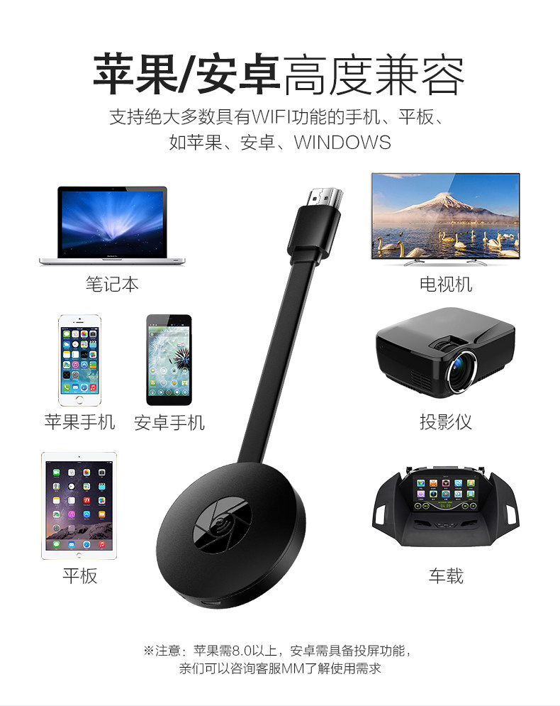 无线HDMI同屏器苹果iphone8x安卓手机转电视