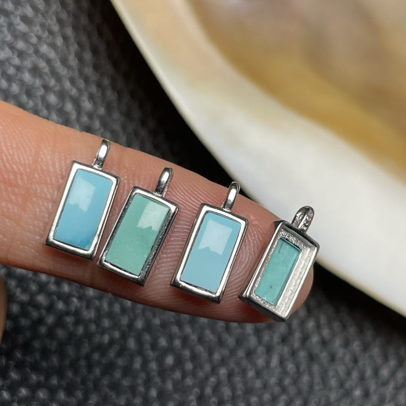 Natural Turquoise Clip-On Pendant for Women, 925 Silver Inlaid, Gift for Girlfriend or Best Friend's Birthday