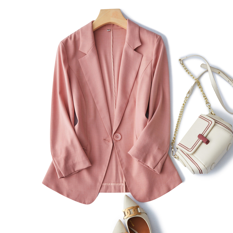 Nine-Quarter Sleeve Thin Suit Jacket for Women, Spring and Summer Versatile Short Slim-Fit Slimming Pink and Black Blazer for Women