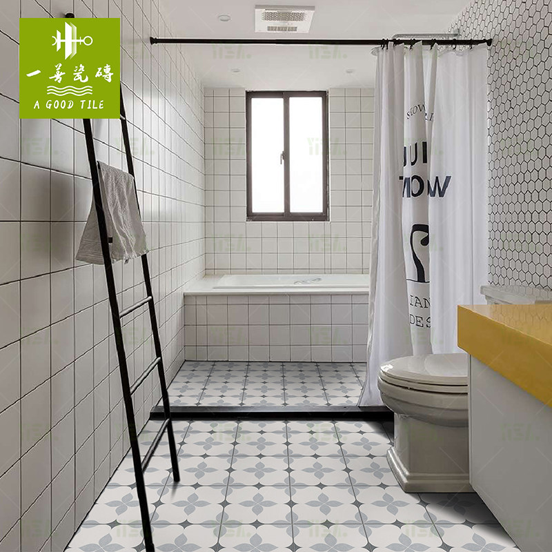 A good Nordic minimalist grey white foliage small flower brick kitchen Makeup Room Living-room Floor Tiles Balcony Toilet tiles 200