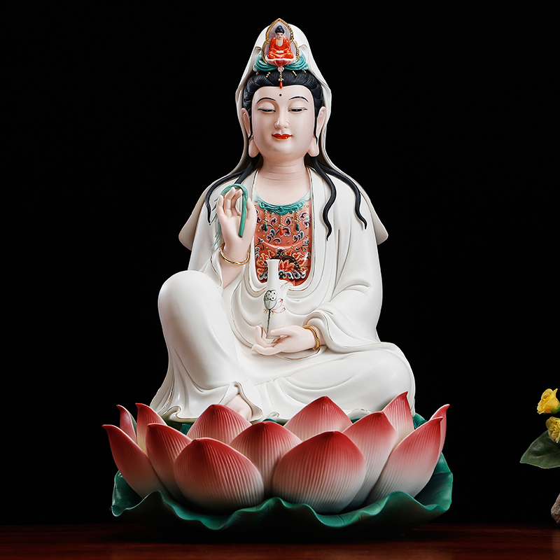 Ceramic Guanyin Bodhisattva Statue, Dehua Porcelain White Porcelain Guanyin, Home Worship Ornament, Guanyin Statue Sitting on Lotus with Pure Water Vase Ceramic Guanyin Bodhisattva Statue, Dehua Porcelain White Porcelain Guanyin, Home Worship Ornament, Guanyin Statue Sitting on Lotus with Pure Water Vase
