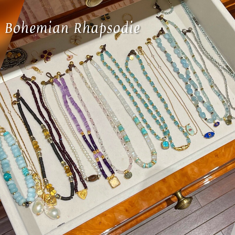 Halus New Bohemian Rhapsodie 26 Colorful Gemstone Beaded Necklace Aquamarine Sweater Chain for Women