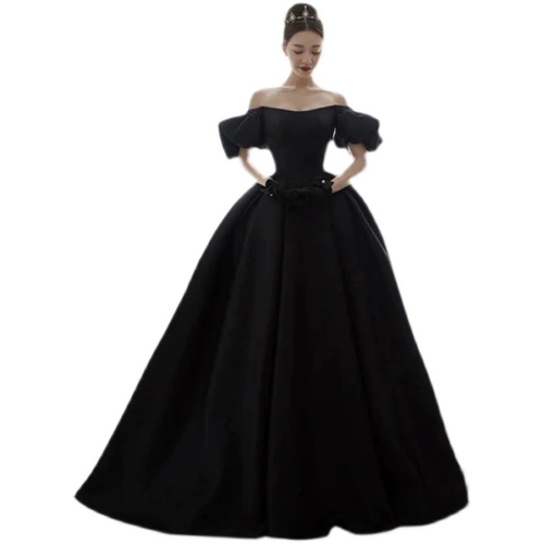 Ретро черное свадебное платье для влюбленных, открытые плечи, французский стиль