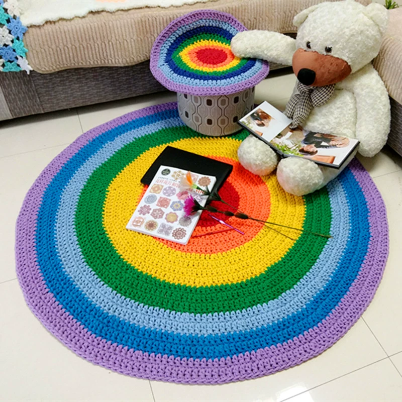 Handmade crochet thảm phòng trẻ em mẫu giáo cầu vồng bông dây mat bé bò mat mat vận chuyển quốc gia - Thảm sàn