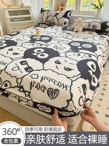 水洗棉床笠床垫防尘罩床套宿舍单人卡通印花席梦思床罩全包床单套