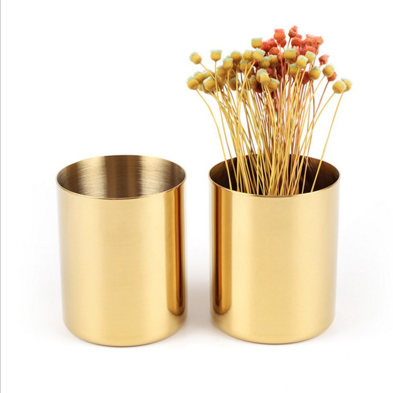 homein gold pen holder flower-flower cylinder Nordic wind stainless steel pen holder book room table decoration logo lettering
