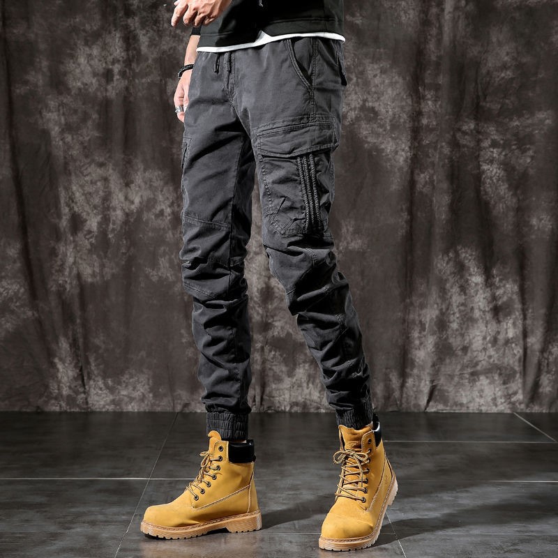 2021 Tooling Sports Pants Men Loose Bunch Foot Tide Card Boys Thickening Casual Long Pants Autumn winter Gardown pants