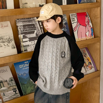 B letter color-blocking sleeve sweater autumn and winter style boy B letter color-blocking sleeve sweater autumn and winter style boy