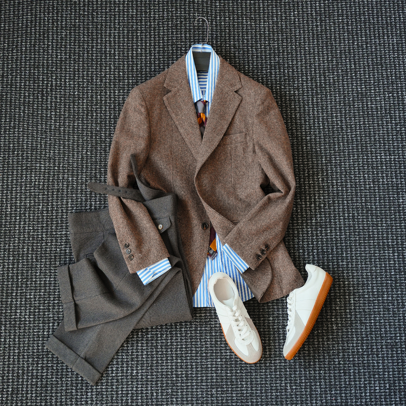 Cssugent (High-End 50% Wool) Herringbone Pattern Winter Thick Suit for Men, Vintage Old Money Style Suit