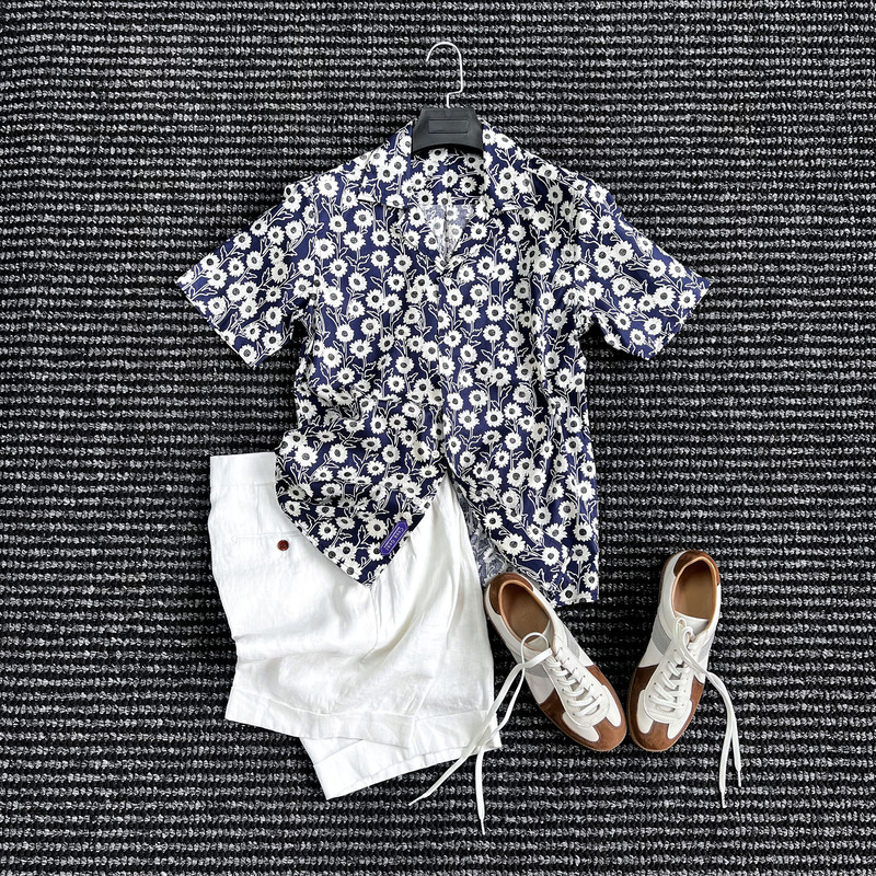 Cssugent Queen of Naples 100% Cotton Beach Vacation Cuban Collar Floral Shirt Men's Casual Stylish Shirt