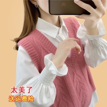 2021 New sweater womens shirt vest two-piece sweater spring and autumn loose Foreign