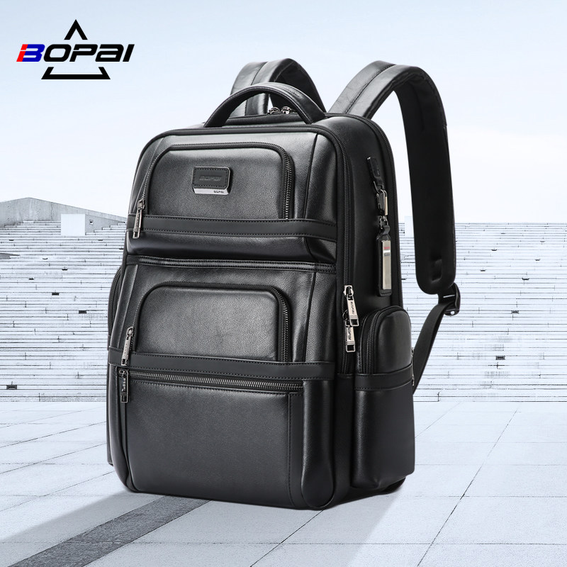 BOPAI Bo brand leather back backpack men's first layer cowhide business casual 15 6 inch computer bag multifunctional backpack