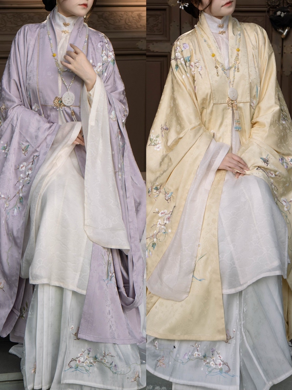 Yimu Rutang Original Hanfu [Flower and Butterfly Pattern] Ming-Style Embroidered Satin Cape with Generous Fit, National Style for Women in Spring, Autumn, and Winter