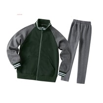 British style student dark green navy blue zipper sportswear suit spring and autumn primary school cotton college baseball suit
