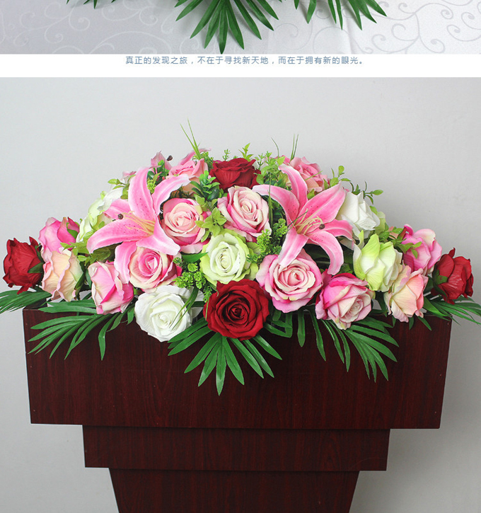 Podium mô phỏng bó hoa hội nghị bàn bục hoa treo phòng họp hoa giả cắm hoa dài phía trước hoa trang trí - Hoa nhân tạo / Cây / Trái cây chậu hoa giả đẹp