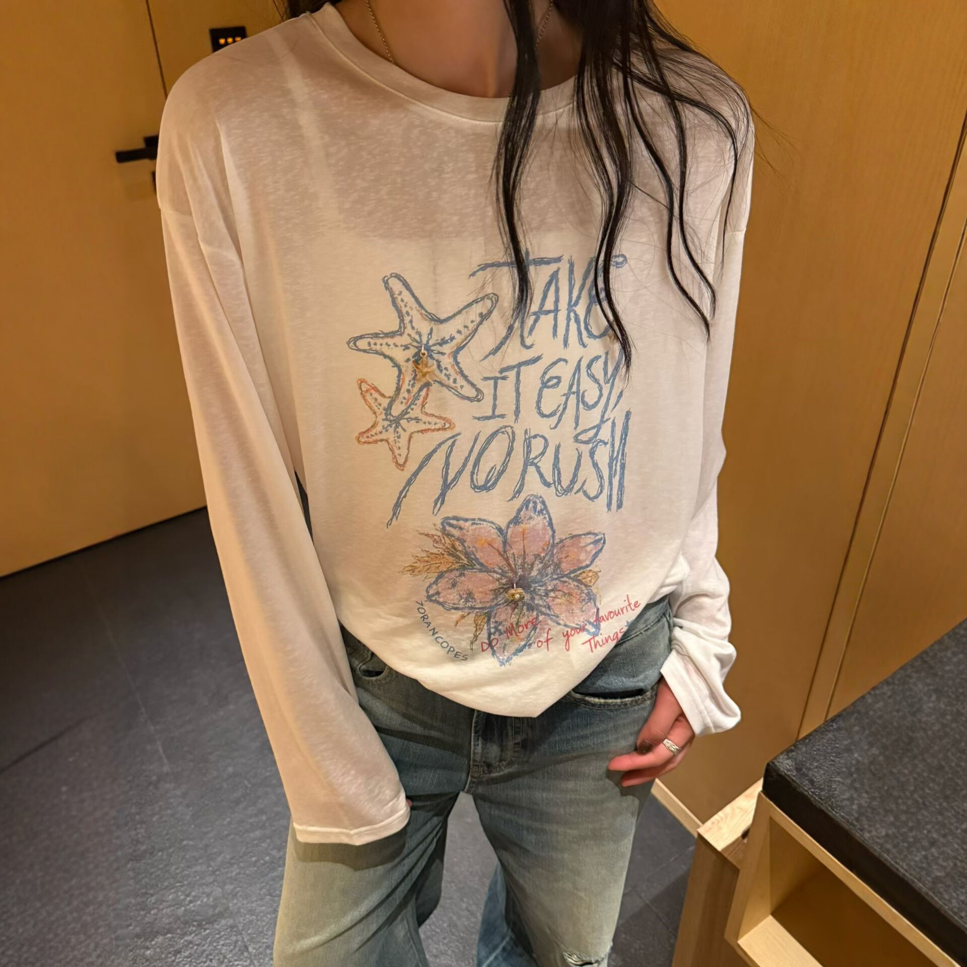 欧洲站2026夏季韩系慵懒风撞色字母印花薄款松弛感百搭防晒T恤潮