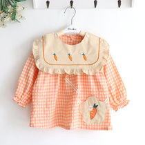 Lace Turnip Girl Child Baby Spring Autumn Checkered Anti-Dress Hood Waterproof Apron Detachable