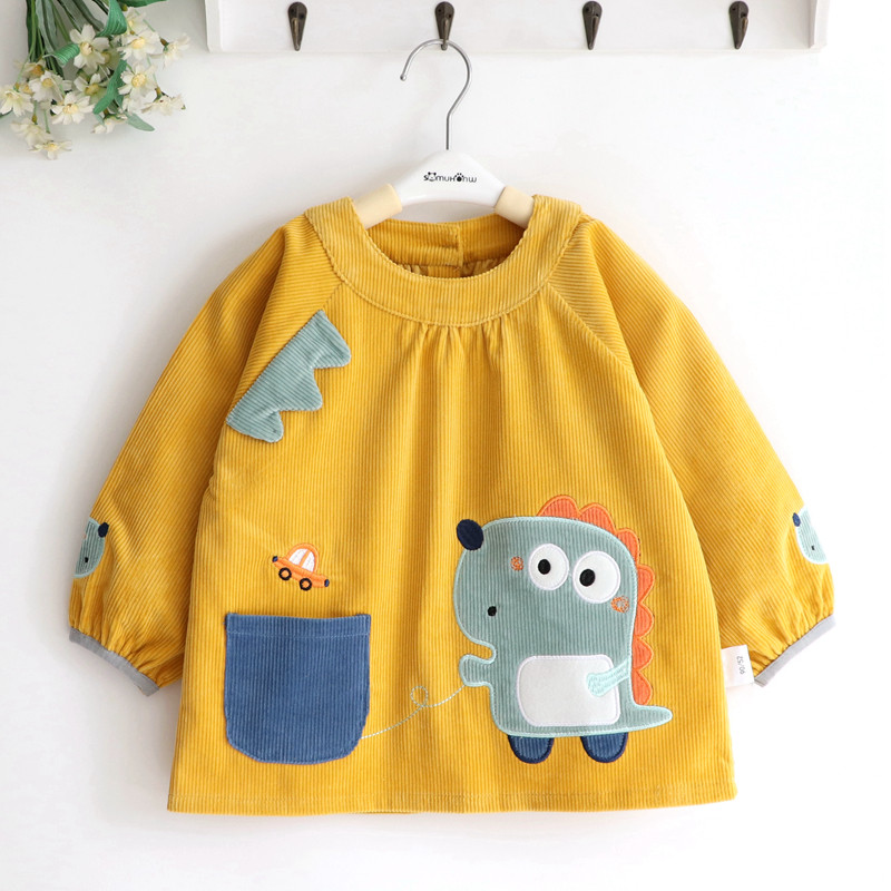 Naughty baby corduroy children's boy autumn and winter thickened cotton waterproof coverall baby eating bib cartoon cute