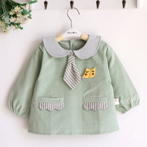 New tie knot children autumn and winter cotton corduroy handsome boy long sleeve waterproof cover baby clothes