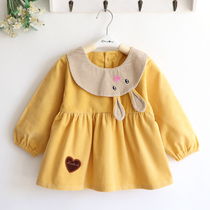 Rabbit ears corduroy girl girl children waterproof coat girl baby anti-dressing kindergarten eating
