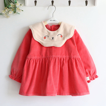 Cat smiley face corduroy girl girl baby child waterproof coat girl baby kindergarten eat anti-dressing