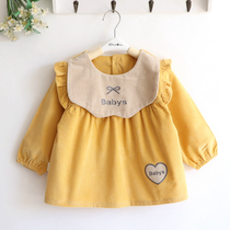 Bowknot love Corduroy girl baby children waterproof coat anti-dressing kindergarten eating clothes