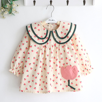 Double collar Princess Shirt girl Chunxia Tian Garden Broken Flowers Children Baby Baby Waterproof Eating Clothing Hood Clothes