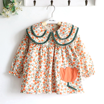 Double-collar Princess shirt girls autumn and winter pastoral flowers Children Baby baby waterproof dining clothes