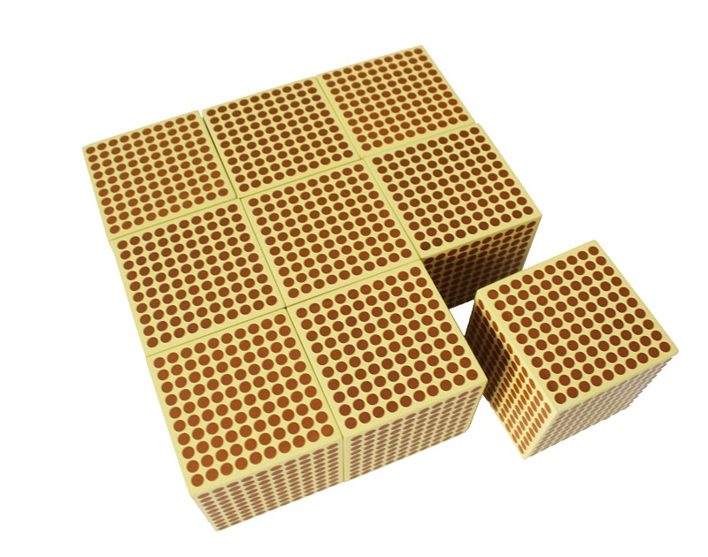 Montessori math teaching aids 9 pieces of 1000-point cube wooden blocks 45 pieces 100 points 3-6 years old children educational toys