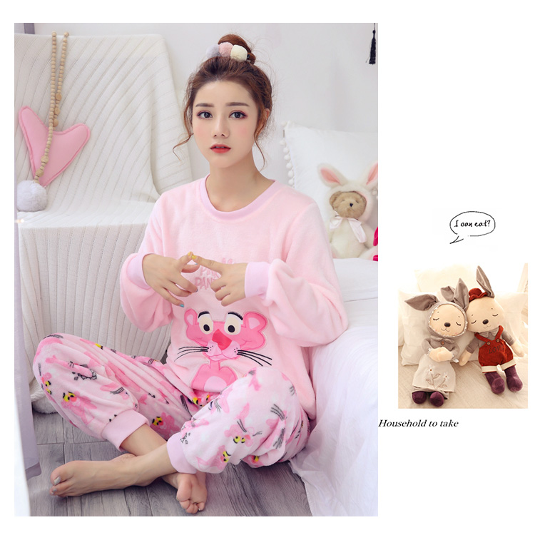 Bộ đồ ngủ nhung mùa đông và nhung san hô dày của phụ nữ phù hợp với flannel phiên bản Hàn Quốc ngọt ngào và dễ thương có thể mặc dịch vụ tại nhà đồ bộ thun lạnh