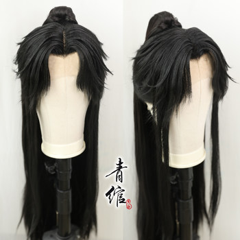 Qingwan ດ້ານຫນ້າ lace ຄວາມງາມຊີ້ມື hook ponytail wig ຊຸດແບບບູຮານ COS Hanfu ຊາຍ Xie Lian Chu Wan Ning Luo Binghe