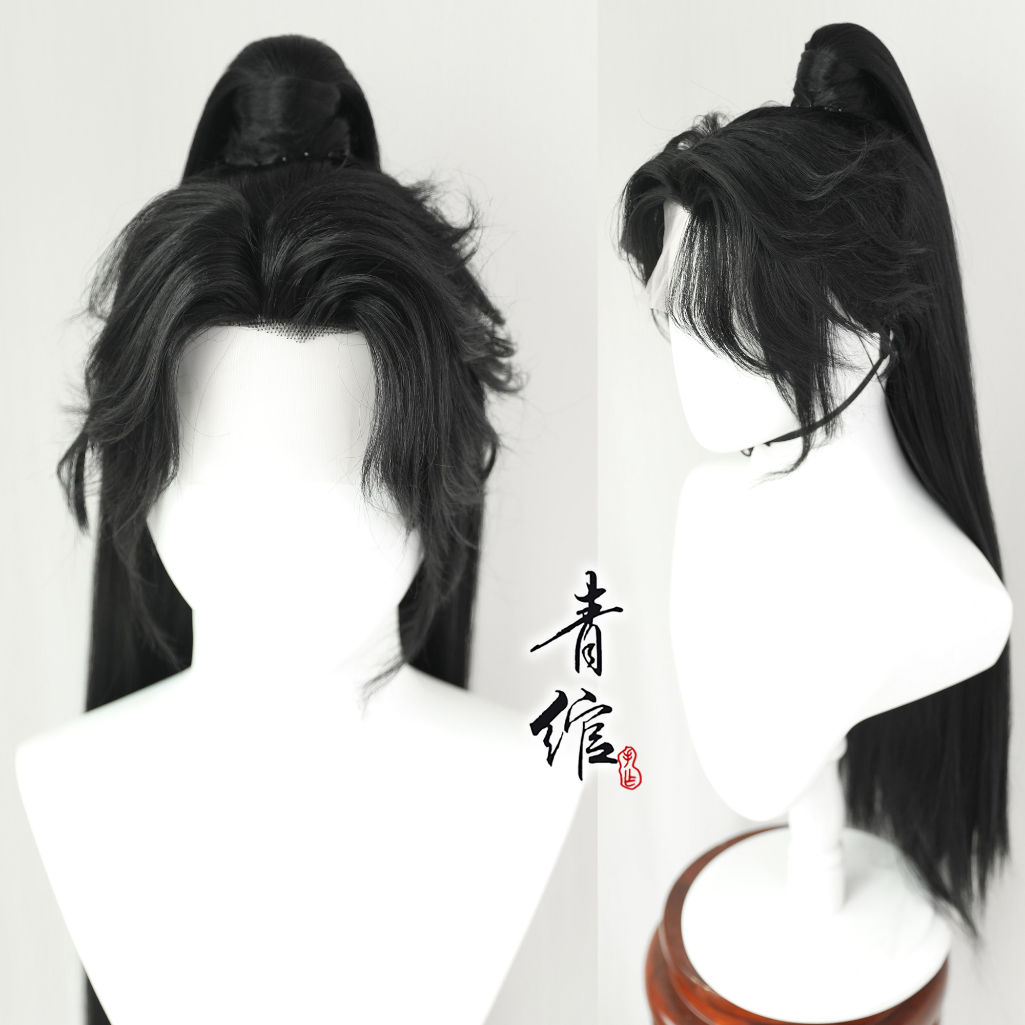 Green Light Ancient Wineward Men's Round Robe for young men Imitation Hands Ink Burning COS Wig Cover with Half-Zamtail-Taobao