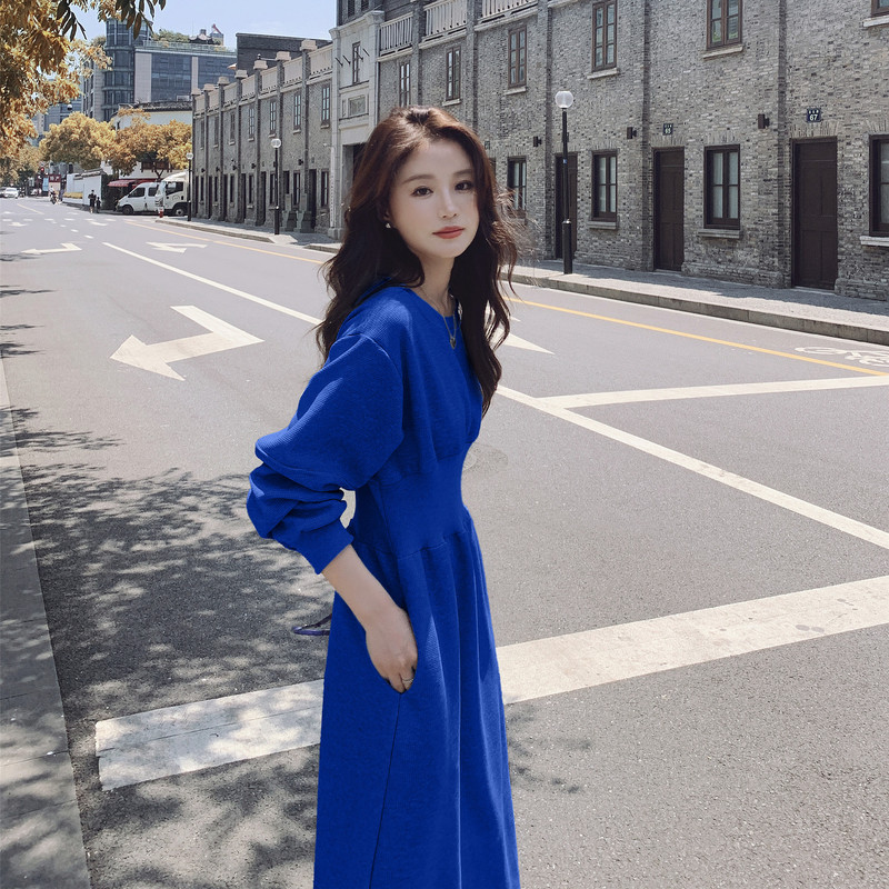 Klein Blue Pullover Sweatshirt Dress 2026 Spring and Autumn New Popular Royal Blue Casual Long Sweatshirt Dress